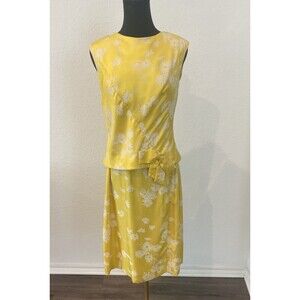 Bonwit Teller Vintage 1950s Yellow Floral Print Silk Dress